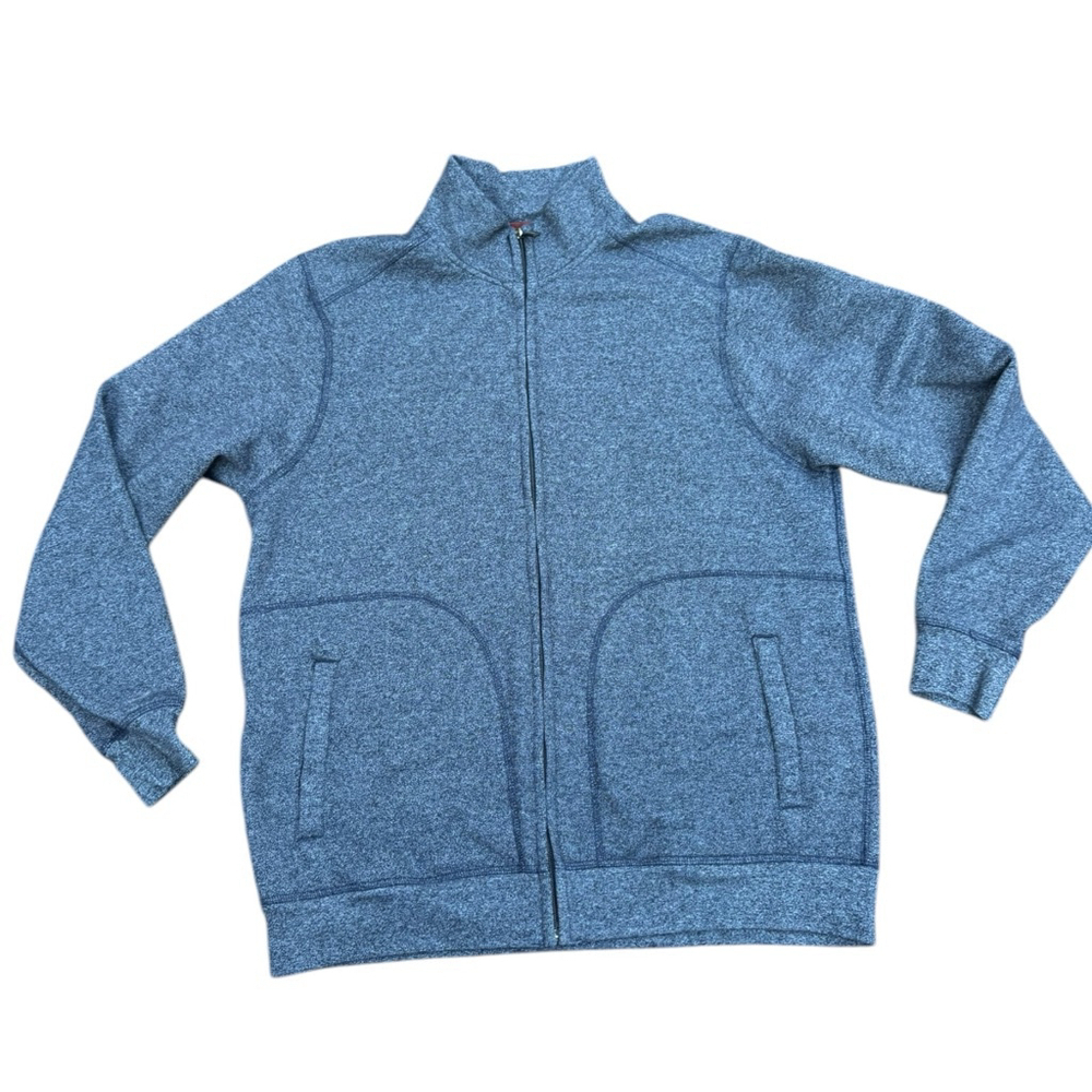 Rainforest RFT Men Medium Full Zip Mock Neck Sweater Jacket Blue Heather Cotton